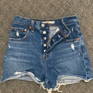 Dark Wash Ribcage Levi Shorts